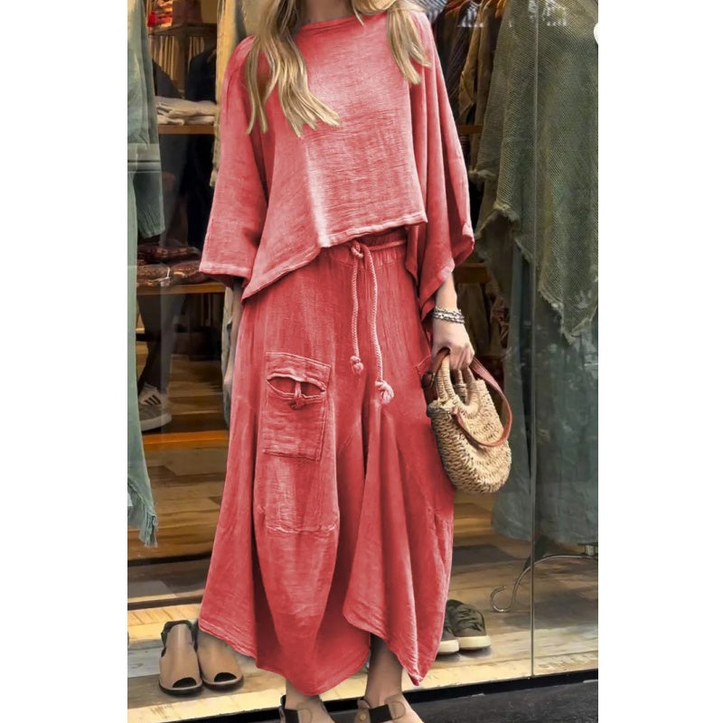 50% RABATT 💕Lässiges Damenoberteil mit Rundhalsausschnitt und locker sitzender Rock 2-teiliger Anzug