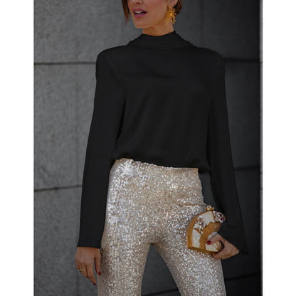 Rüschen-Oberteil mit langen Ärmeln und tiefem Wasserfallrücken