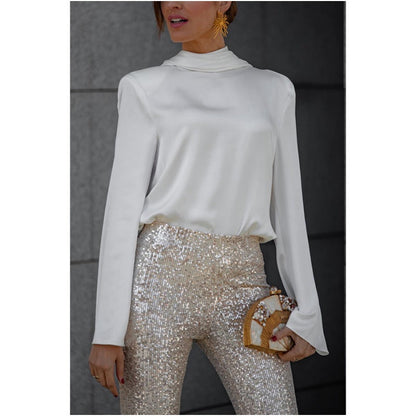 Rüschen-Oberteil mit langen Ärmeln und tiefem Wasserfallrücken