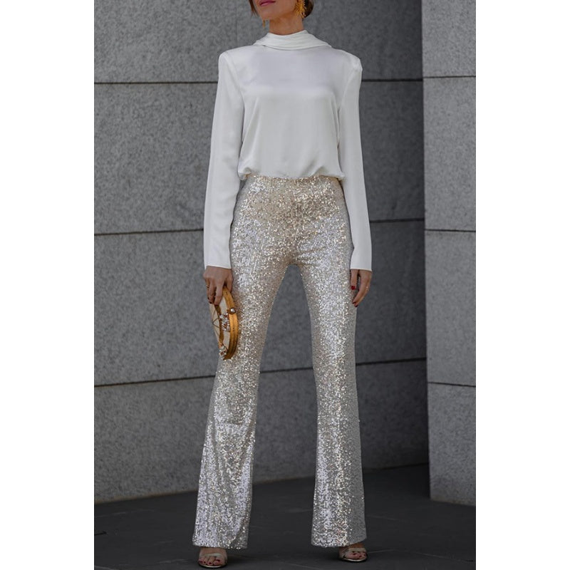 Rüschen-Oberteil mit langen Ärmeln und tiefem Wasserfallrücken