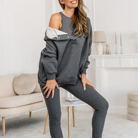 Lässiger und bequemer Sweatshirt-Anzug mit Kapuze