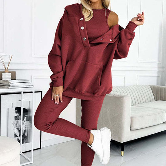 Lässiger und bequemer Sweatshirt-Anzug mit Kapuze