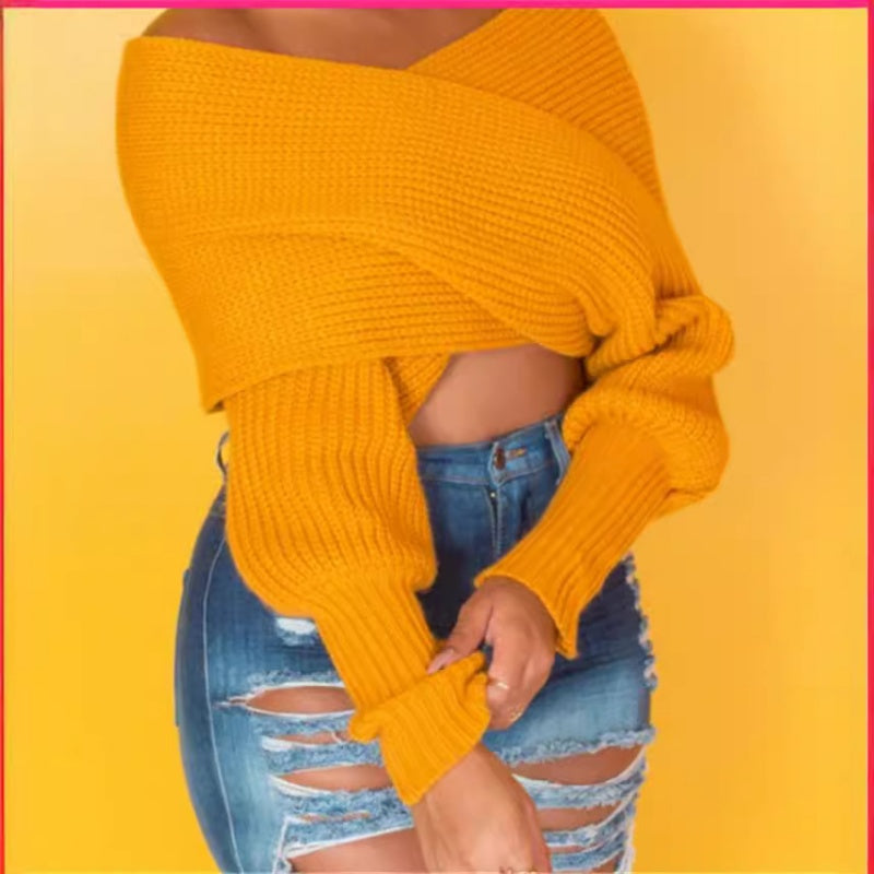 Einfarbiger gestrickter Pulloverschal mit Ärmeln für Frauen