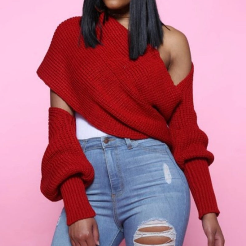 Einfarbiger gestrickter Pulloverschal mit Ärmeln für Frauen