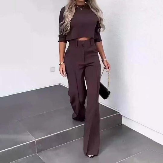 💃LETZTER TAG 50 % RABATT!!✨Elegantes Set aus bauchfreiem Top und Hose mit weitem Bein für Damen