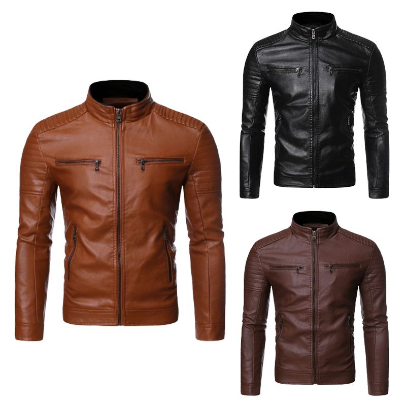 Biker-Lederjacke mit Stehkragen für Herren
