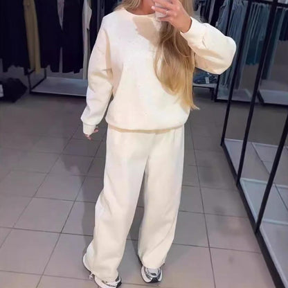 2-teiliges Set aus lässigem Sport-Sweatshirt mit Rundhalsausschnitt und Jogginghose für Damen