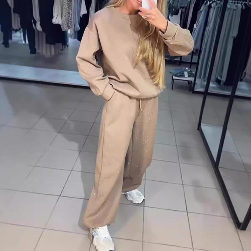 2-teiliges Set aus lässigem Sport-Sweatshirt mit Rundhalsausschnitt und Jogginghose für Damen