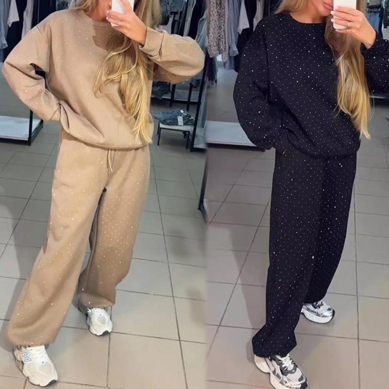 2-teiliges Set aus lässigem Sport-Sweatshirt mit Rundhalsausschnitt und Jogginghose für Damen