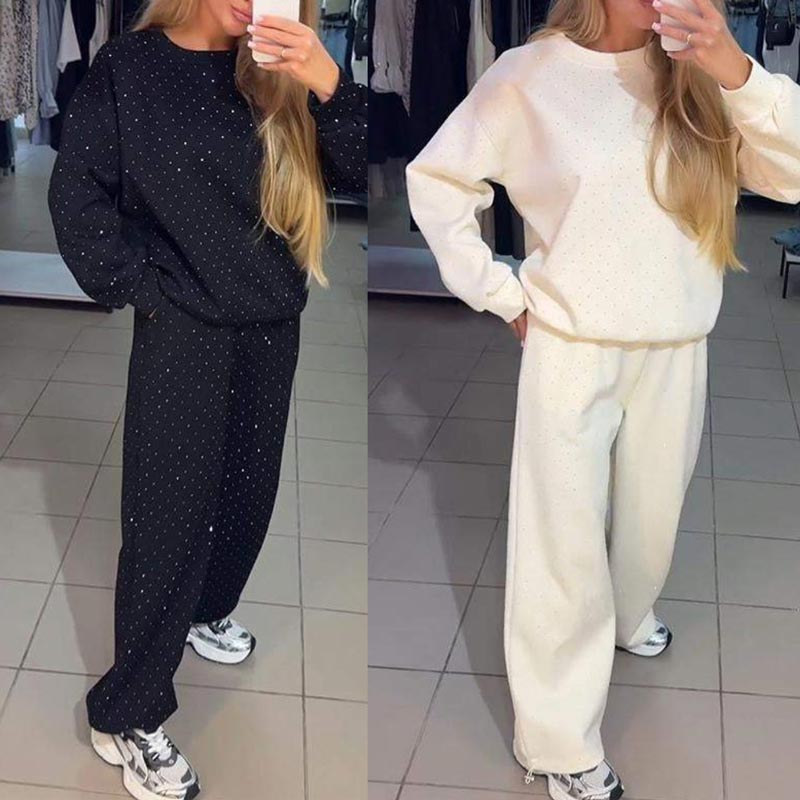 2-teiliges Set aus lässigem Sport-Sweatshirt mit Rundhalsausschnitt und Jogginghose für Damen