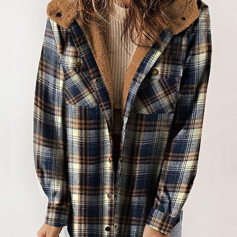 🔥Damen Herbst und Winter verdickter Flanell langärmelige karierte Kapuzenjacke