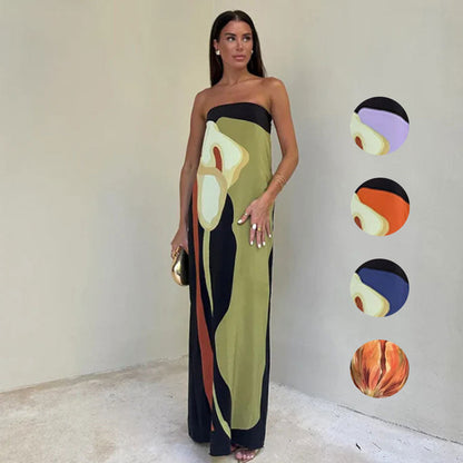 Elegantes, trägerloses Langkleid mit Blumendruck für Damen