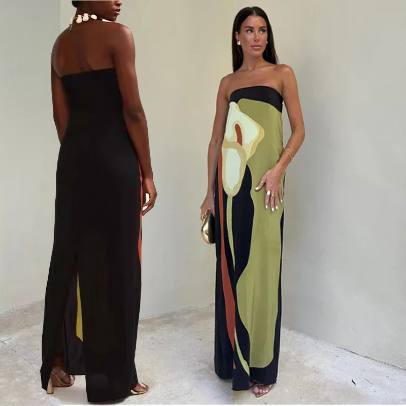 Elegantes, trägerloses Langkleid mit Blumendruck für Damen