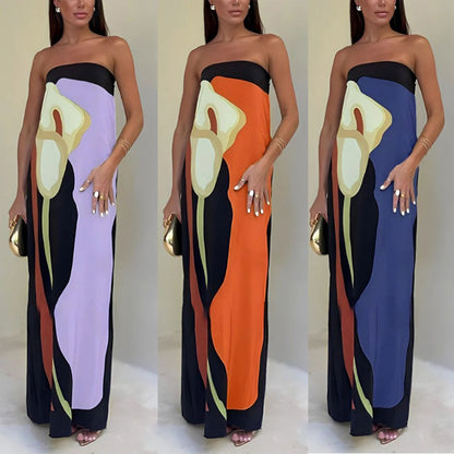 Elegantes, trägerloses Langkleid mit Blumendruck für Damen