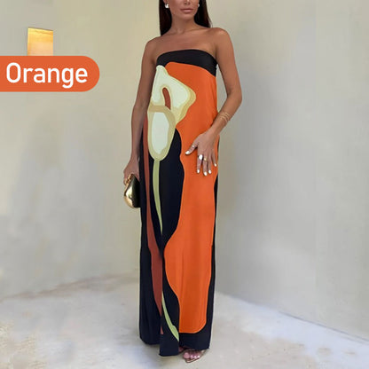 Elegantes, trägerloses Langkleid mit Blumendruck für Damen