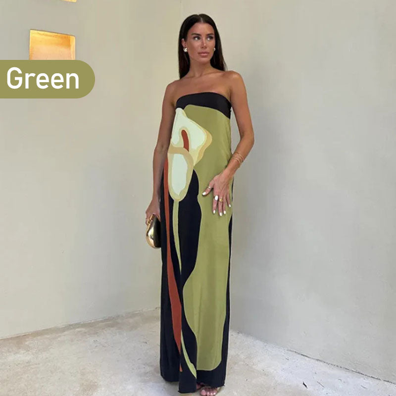 Elegantes, trägerloses Langkleid mit Blumendruck für Damen