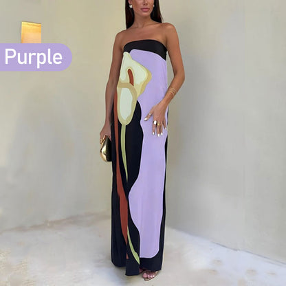 Elegantes, trägerloses Langkleid mit Blumendruck für Damen