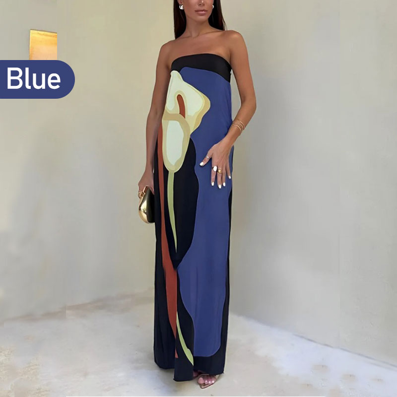 Elegantes, trägerloses Langkleid mit Blumendruck für Damen