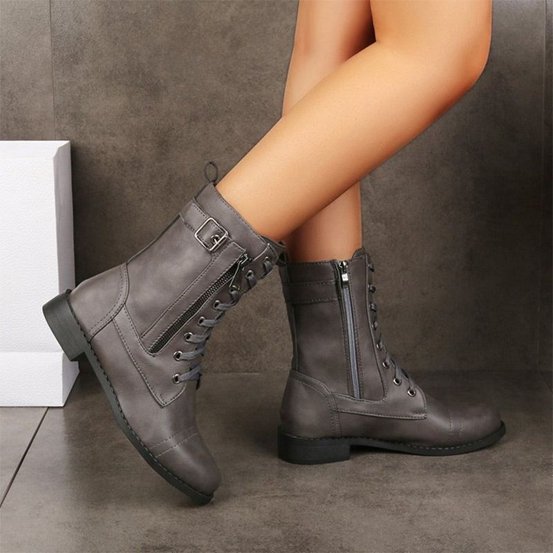 🍂Women's Round Toe Side Zipper Leather Orthopedic Boots