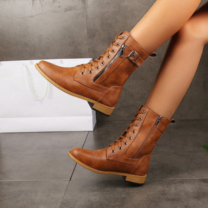 🍂Women's Round Toe Side Zipper Leather Orthopedic Boots