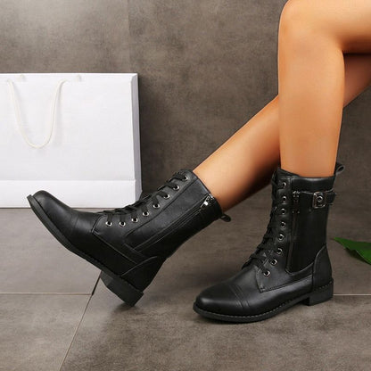 🍂Women's Round Toe Side Zipper Leather Orthopedic Boots