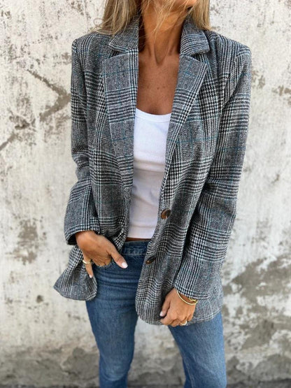 ⏰50% Rabatt🥰Saisonangebot zum Super-Sonderpreis🥰Lässiger karierter Blazer mit Revers