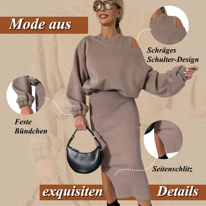 🍂Damen-Set mit Sweatshirt mit schrägen Schultern und ärmellosem Kleid🌸