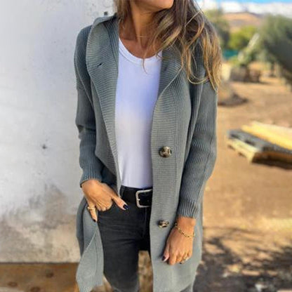 🍂Herbst-Specials🍂Knopfstrickjacke mit Kapuze für Frauen🥳