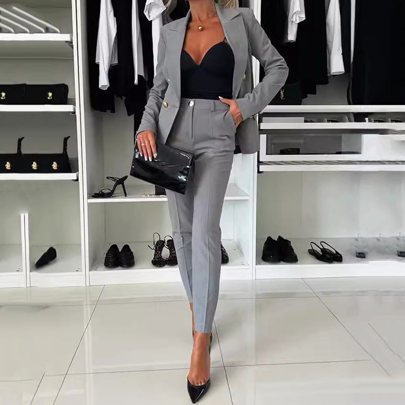 🔥HEISSER VERKAUF 50 % RABATT🔥Damen-Doppelreihiger Blazer &amp; Maßgeschneiderte Hosen-Kombination