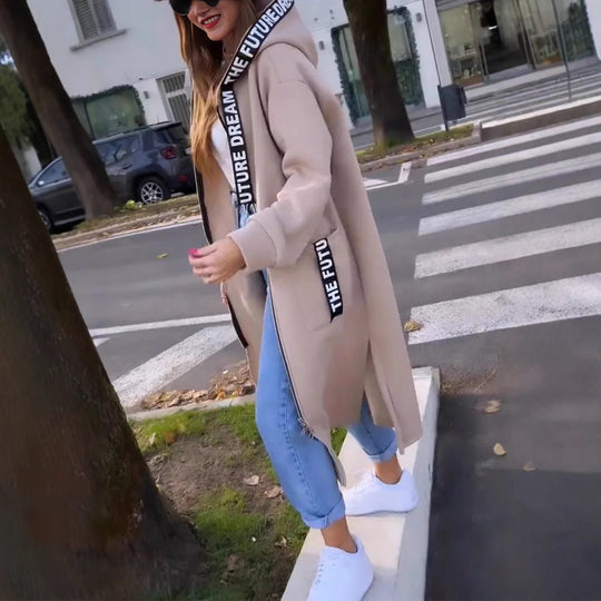 🍂Kaufen Sie 2 und erhalten Sie kostenlosen Versand🍁Lange, lässige, einfarbige Damenjacke mit Kapuze