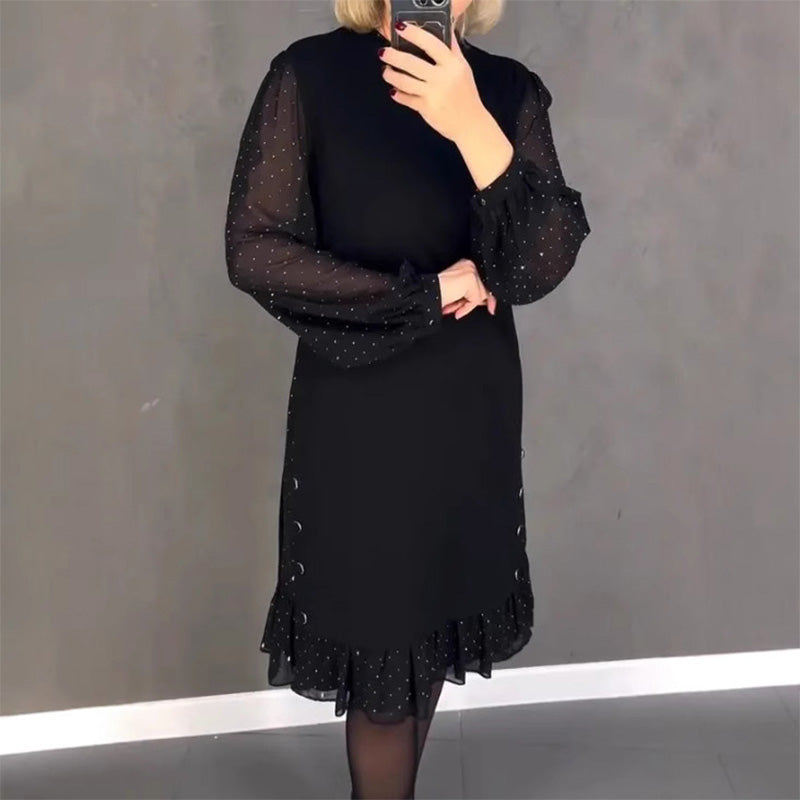 🔥Damen Rundhalsausschnitt Solide Farbe Strasskleider