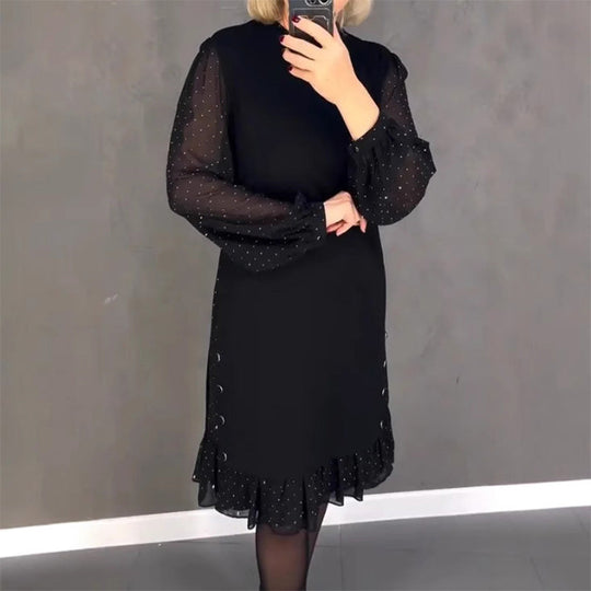 🔥Damen Rundhalsausschnitt Solide Farbe Strasskleider