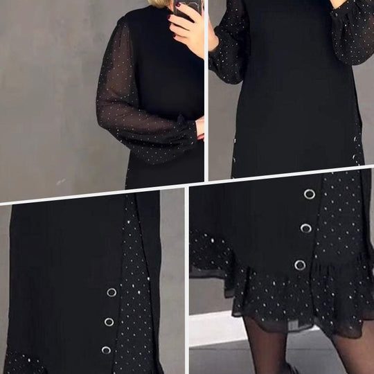 🔥Damen Rundhalsausschnitt Solide Farbe Strasskleider
