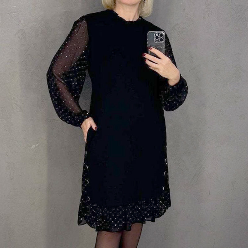 🔥Damen Rundhalsausschnitt Solide Farbe Strasskleider