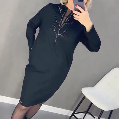 🖤Verkaufsschlager 50% RABATT🎄Rundhalsausschnitt Elegante Mode Einfaches Kleid