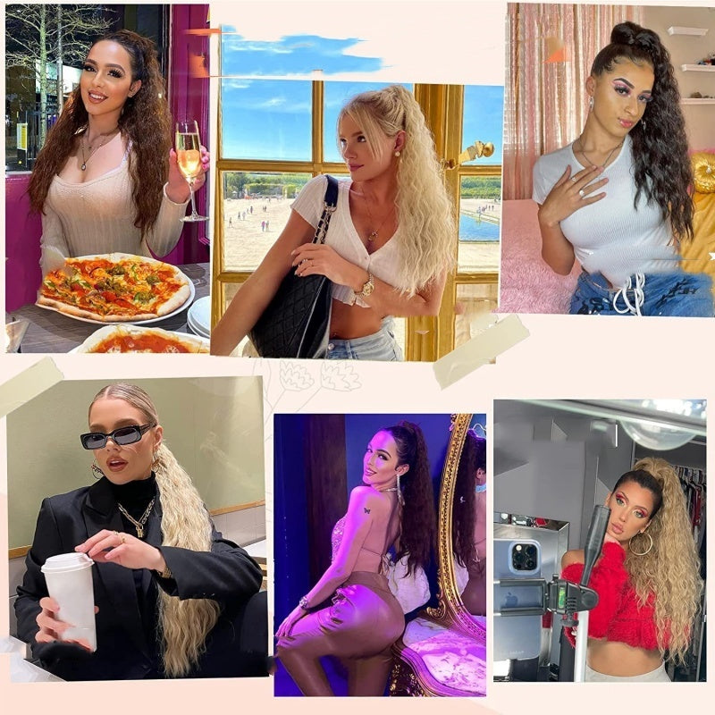 💜 LETZTER TAG DER AKTION - 50 % RABATT 💜18 Zoll lockige, gewellte Frizz-Haarverlängerung mit Pferdeschwanz