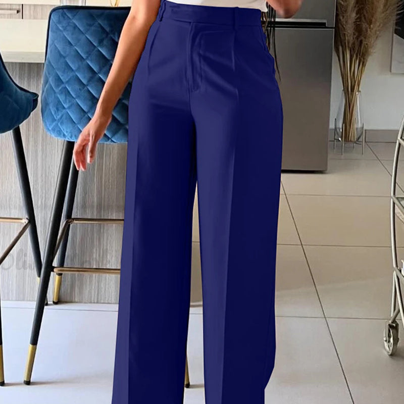 Arbeitshose mit hoher Taille, Taschen und geradem Bein