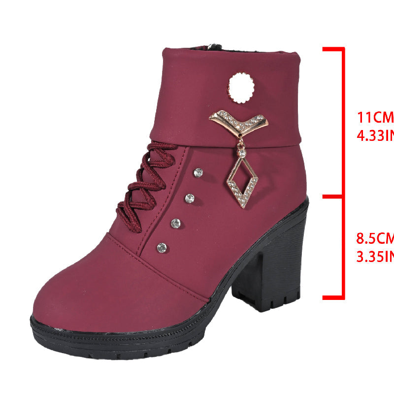 🔥Solange der Vorrat reicht 40 % Rabatt!🎉Damen Stiefeletten mit dickem Absatz und Strass-Dekor