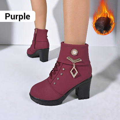 🔥Solange der Vorrat reicht 40 % Rabatt!🎉Damen Stiefeletten mit dickem Absatz und Strass-Dekor