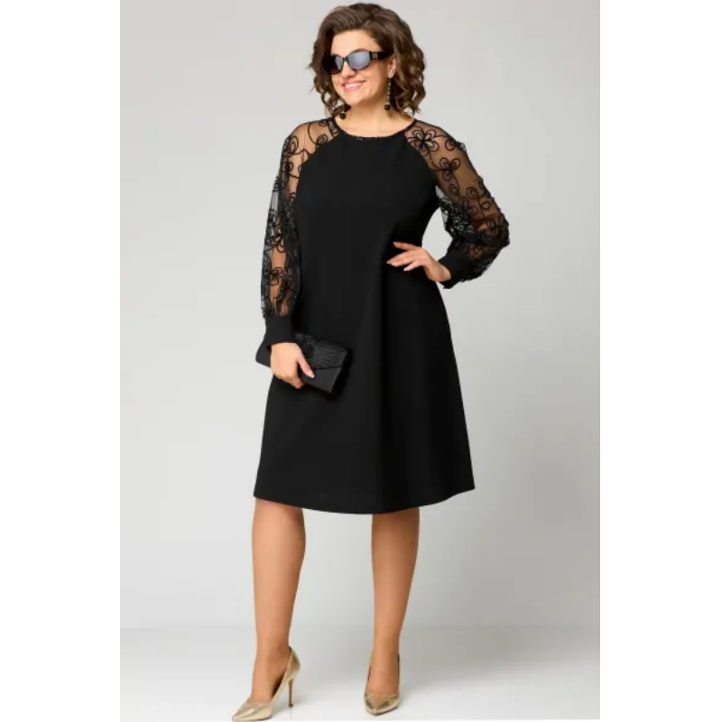 👗Heißer Verkauf-50% Rabatt✨Spitzen-Patchwork-Kleid mit Rundhalsausschnitt und langen Ärmeln