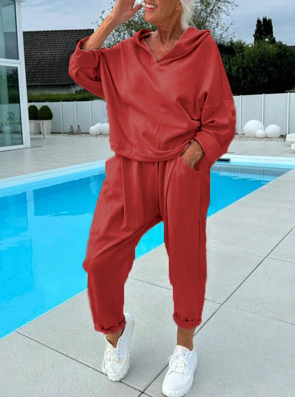 Zweiteiliges Damen-Kapuzenpulli-Set in Unifarben