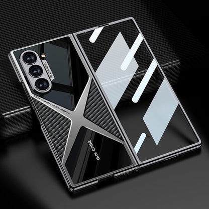 Cool Design Electroplated PU Leather Spliced Protective Shell with 9H Tempered Screen Protector for Samsung Galaxy Z Fold6/5/4/3