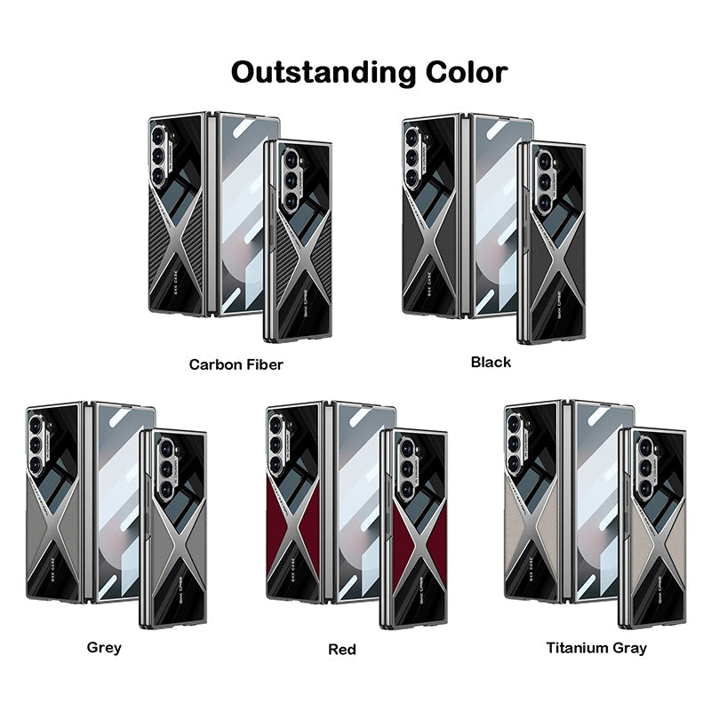 Cool Design Electroplated PU Leather Spliced Protective Shell with 9H Tempered Screen Protector for Samsung Galaxy Z Fold6/5/4/3