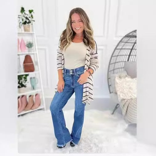 🍁 Lässige Damenjeans mit hoher Taille und Taschen