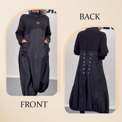 🍂Was soll ich morgen anziehen?🍂Langärmeliges Kleid mit Mokkakragen und Kordelzug【kostenloser Versand】