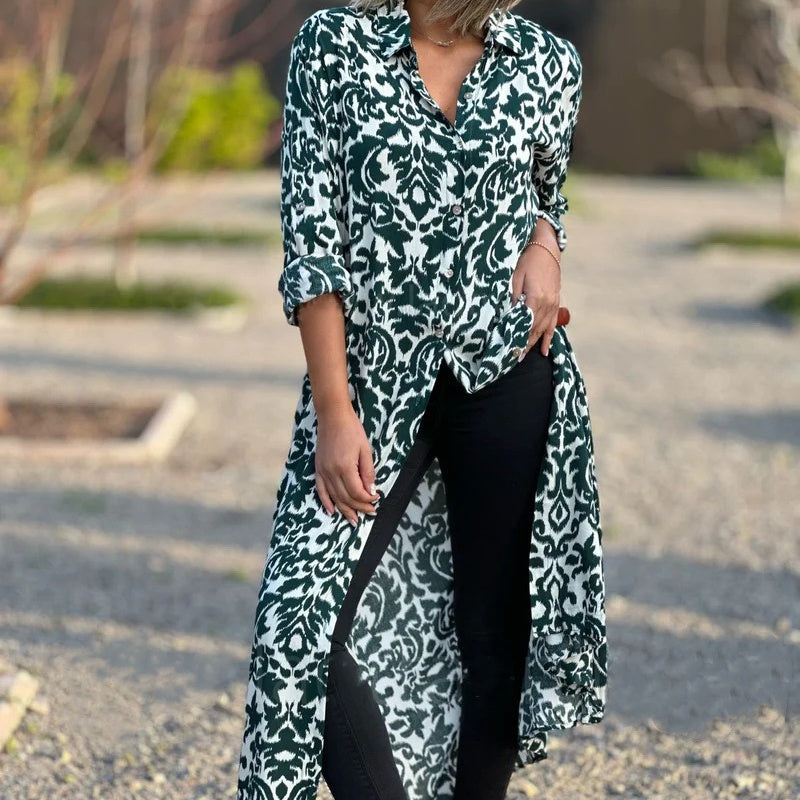 💕Langärmeliges Kleid mit Revers und Blumendruck für Frauen