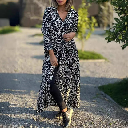 💕Langärmeliges Kleid mit Revers und Blumendruck für Frauen