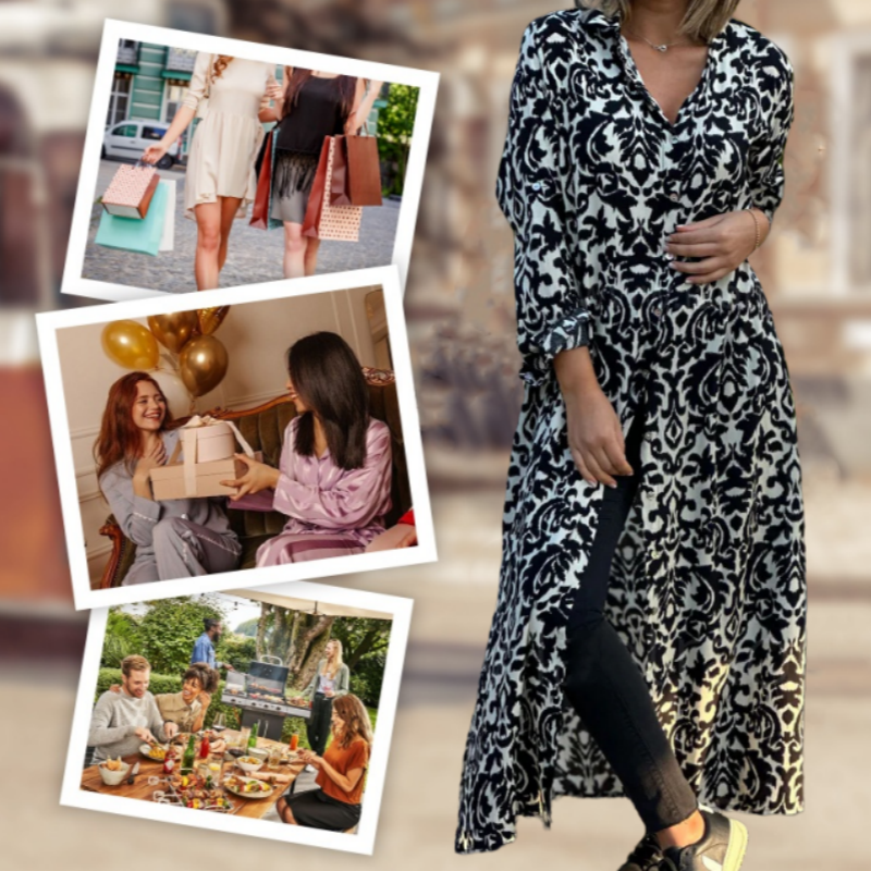 💕Langärmeliges Kleid mit Revers und Blumendruck für Frauen