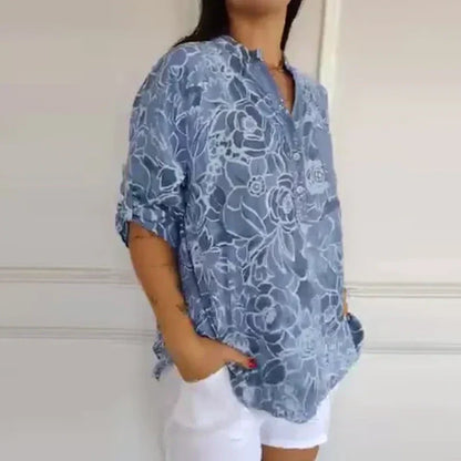 🔥Damen Blume V-Ausschnitt Bluse