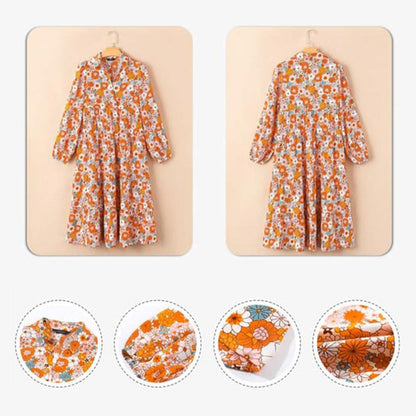 Damen Langarm V-Ausschnitt Bohemian Midi Kleid